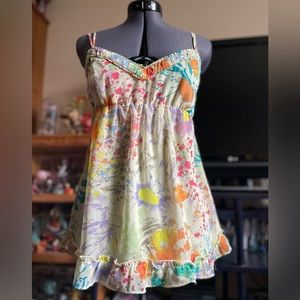 Esprit Yellow Spaghetti Strap Tank Top Flowy Flower Blouse Used